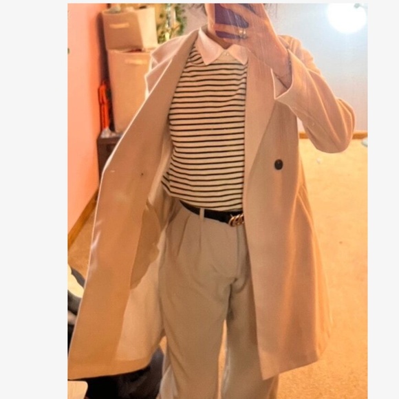 Classic Solid Double Breasted Button Knee Length Jacket Coat - Picture 6 of 7